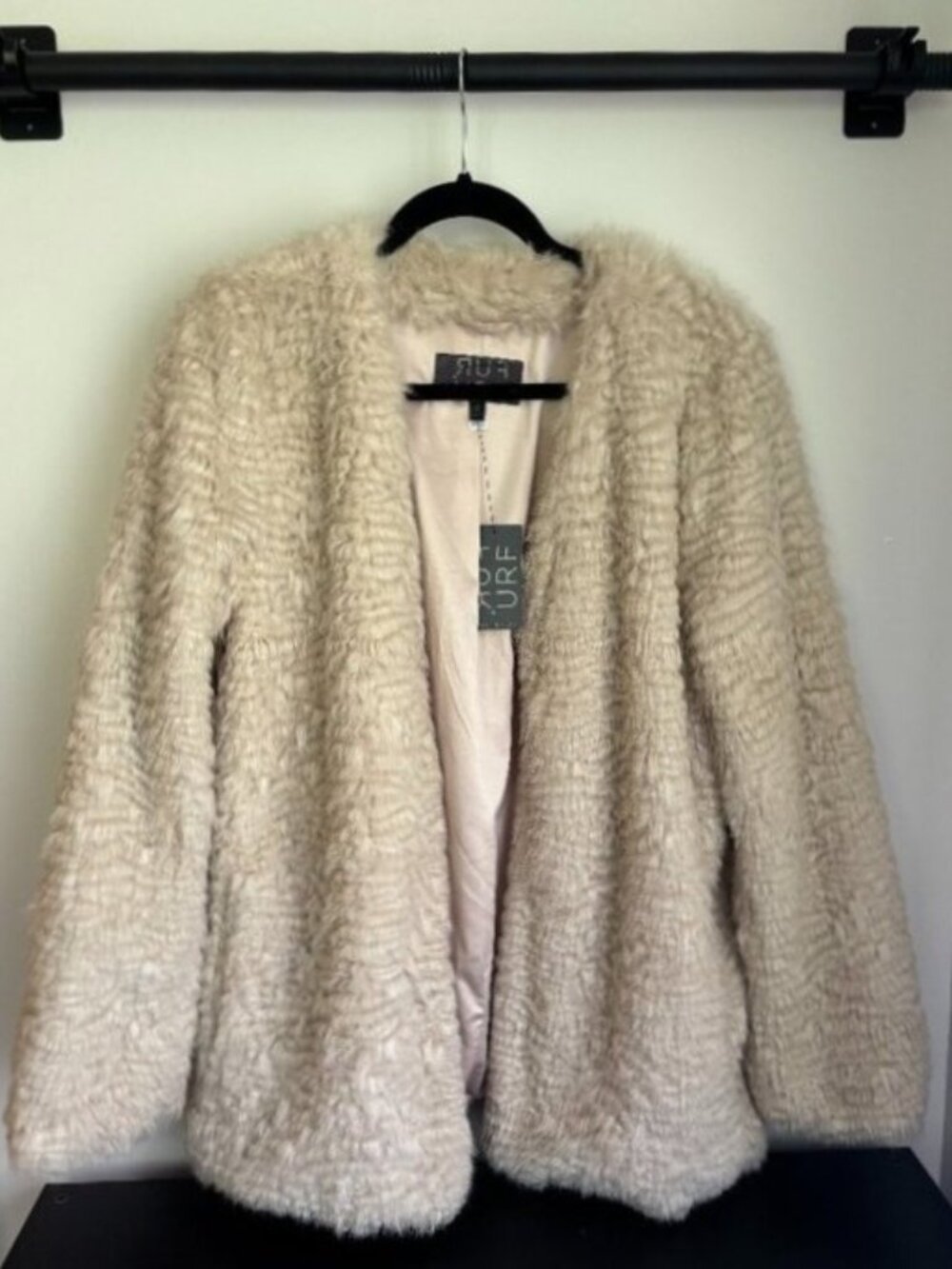 Anthropologie Fur by Urf Noemie Faux Fur Coat CREAM SIZE M